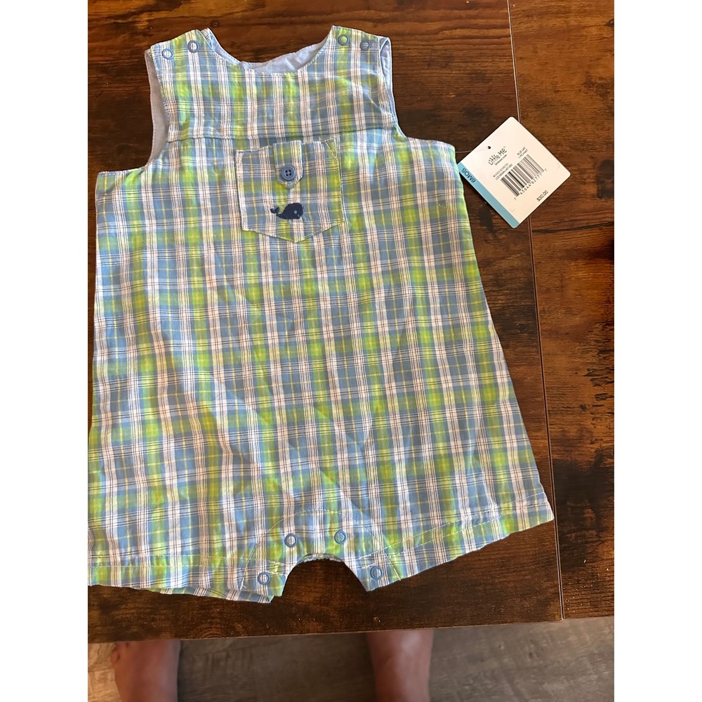 Little Me Baby Boy Blue Green Plaid Whale Sunsuit Romper 6M LCD10634N-L457-I002